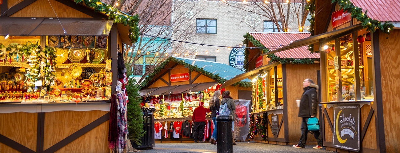 Shop booths at Peoples Gas Holiday Market