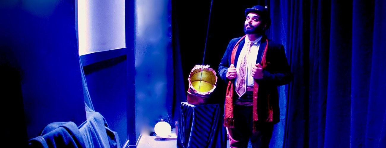 Parag Gohel playing H.T. Silas in Bellmouth Crossing at First Night 2019. Photo by Bob Shields