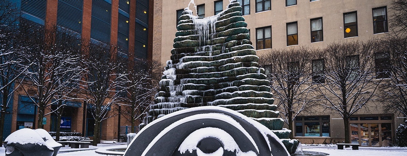 Katz Plaza covered with snow