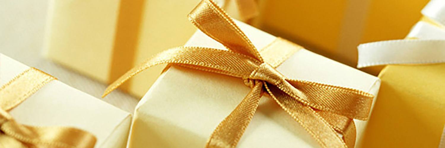 gold presents with gold bows