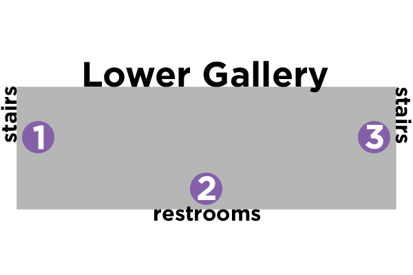 a map of the benedum center lower gallery, which includes stops 1, 2, and 3 on the tour