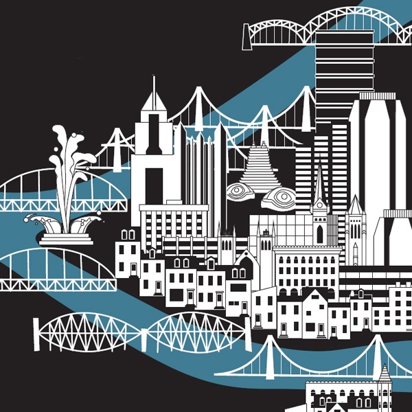 map with downtown skyline and bridges