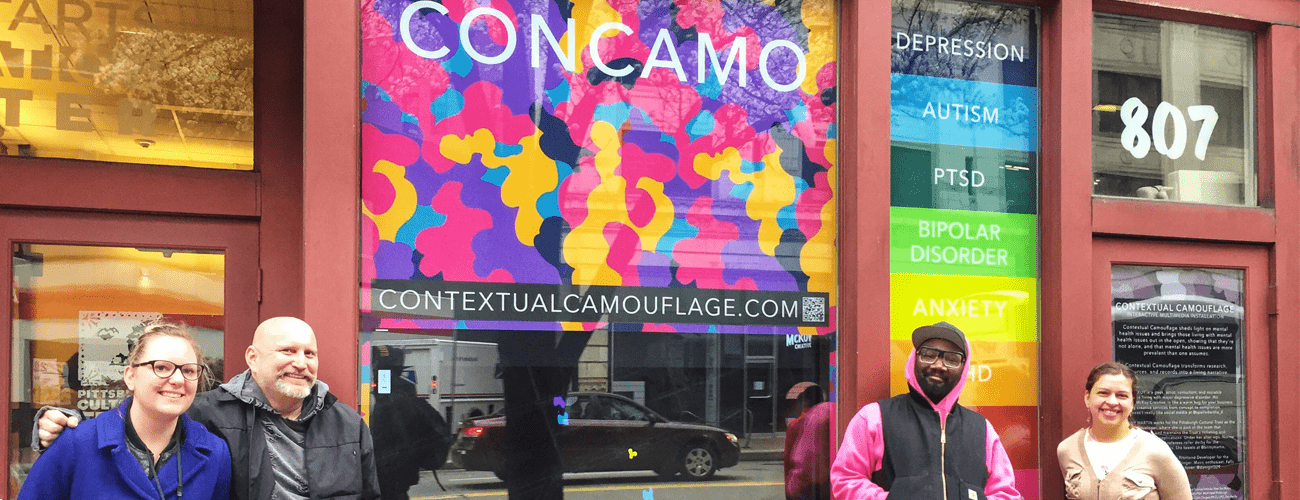 coders and artists Danielle Greaves and Brittany Martin stand in front of their newly designed installation
