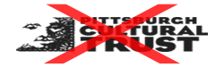 Pittsburgh Cultural Trust logo stretched wide with a red X over it