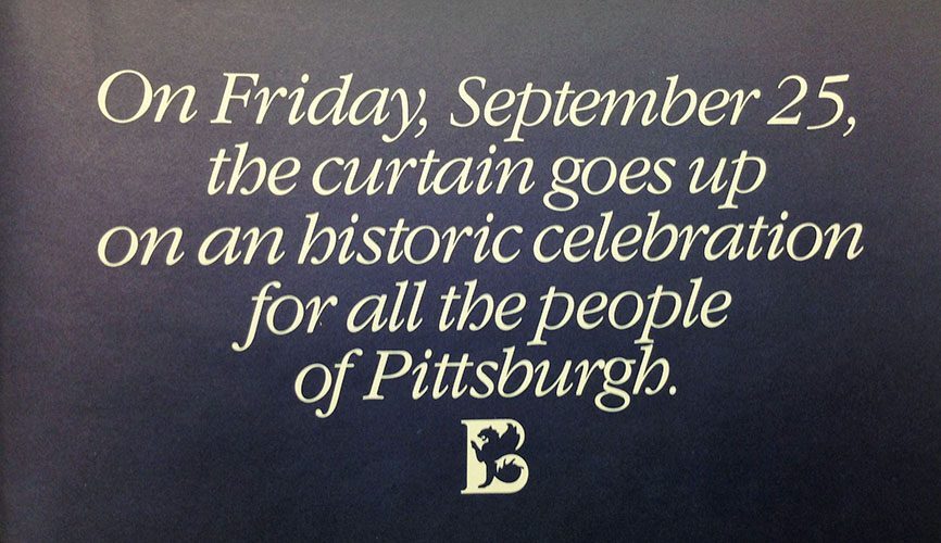 Benedum Center opening weekend advertisement September 25-28, 1987