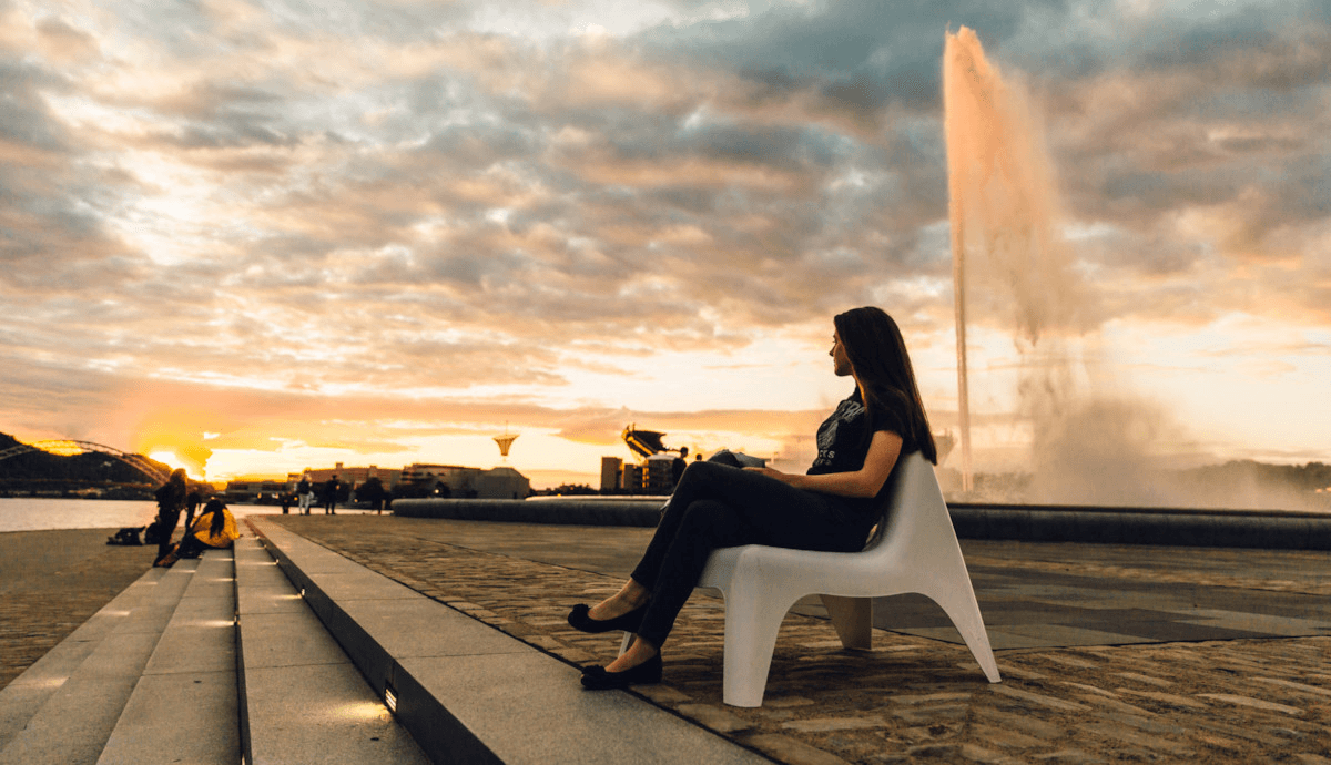 late summer evening at Point State Park fountain