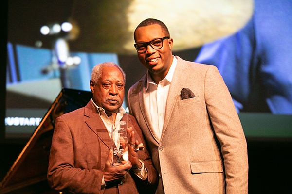 2018 jazzlive legacy award recipient Roger Humphries with Jevon Rushton