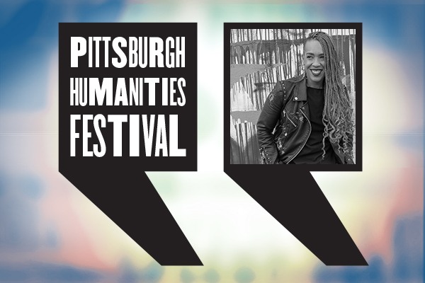 a headshot of angelique roche with the humanities festival logo