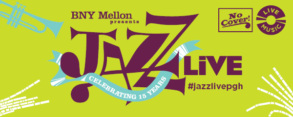 BNY Mellon presents JazzLive logo with Live Music and No Cover touts