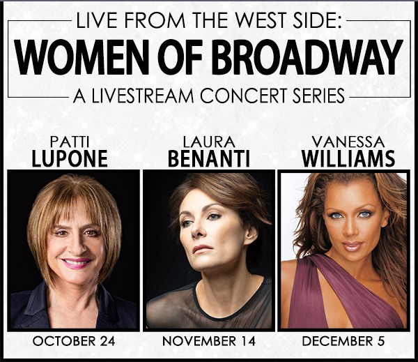 headshots of Patti Lupone, Laura Benanti, and Vanessa Williams