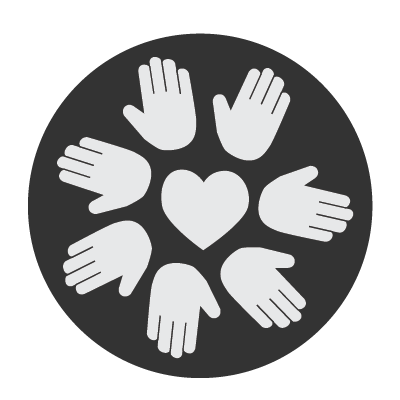 seven hands with heart in the middle